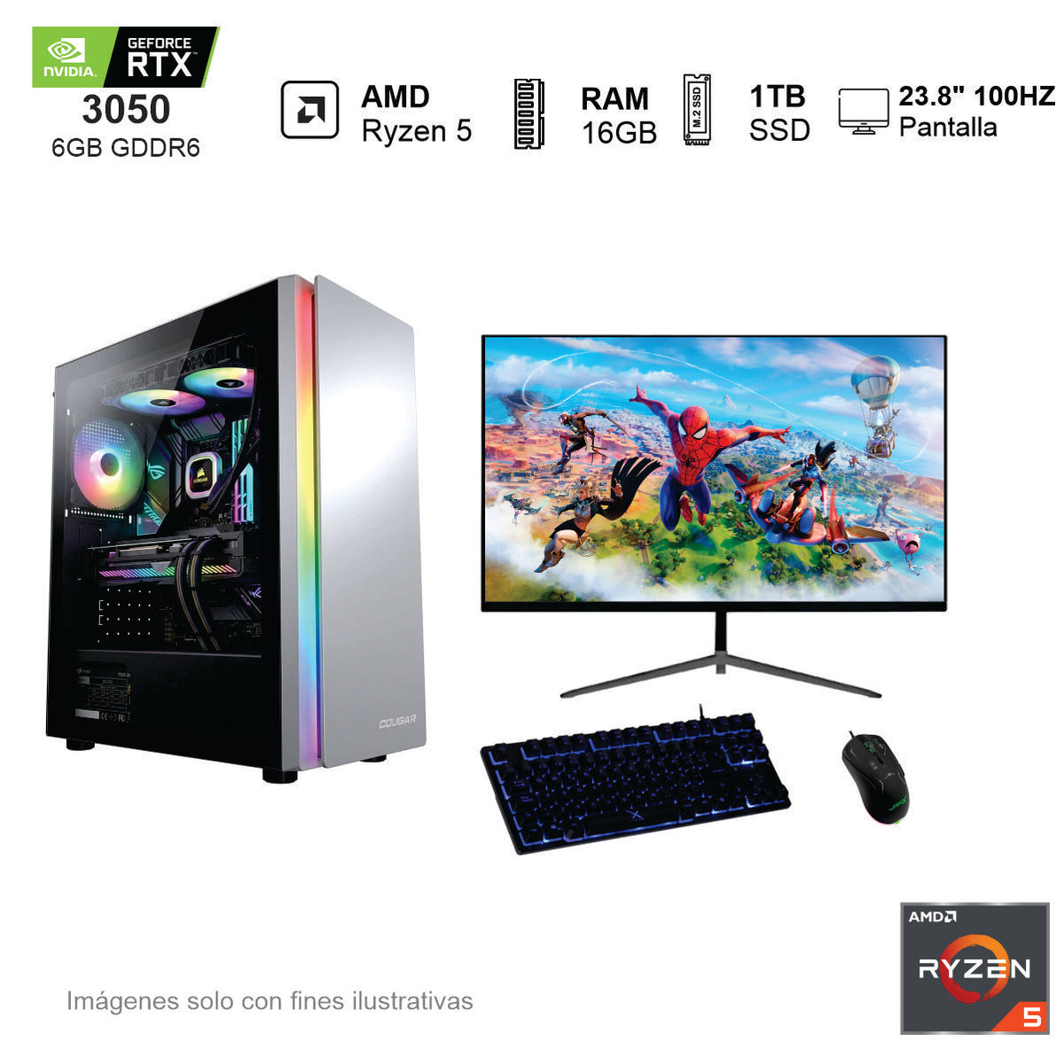 PC Gamer RTX 3050 AMD Ryzen 5 5500 16GB de RAM 1TB SSD NVME 500W WIFI