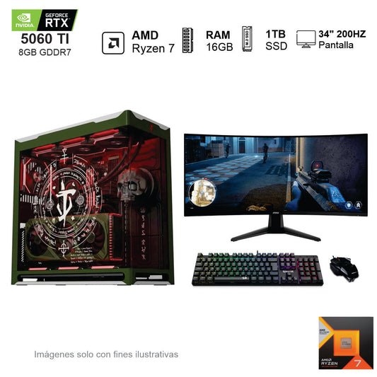 PC Gamer RTX 5060TI AMD Ryzen 7 5800X3D 16GB de RAM 1TB SSD NVME 850W WIFI
