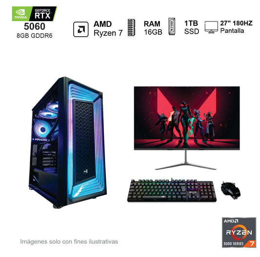 PC Gamer RTX 5060 AMD Ryzen 7 5700 16GB de RAM 1TB SSD NVME 650W WIFI