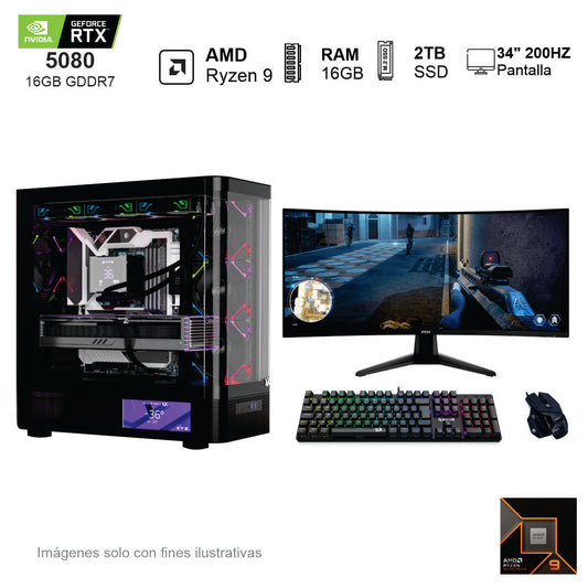 PC Gamer RTX 5080 AMD Ryzen 9 9900X 16GB de RAM 2TB SSD NVME 850W WIFI