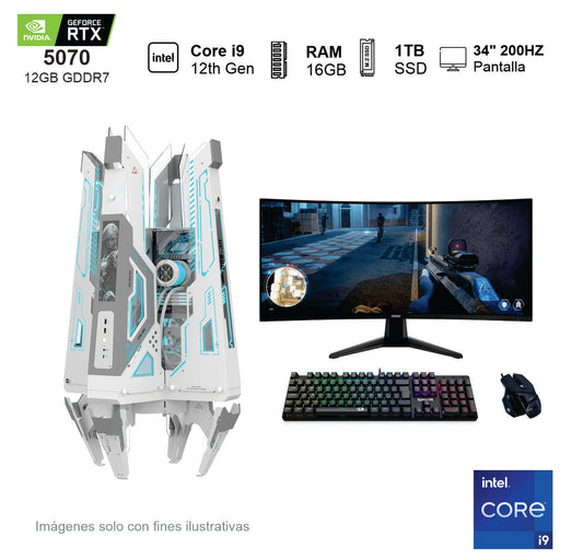 PC GAMER RTX 5070 INTEL CORE I9 12900F 16GB de RAM Disco Solido de 1TB NVME 850W