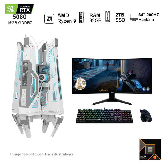 PC Gamer RTX 5080 AMD Ryzen 9 9900X 32GB de RAM 2TB SSD NVME 850W WIFI