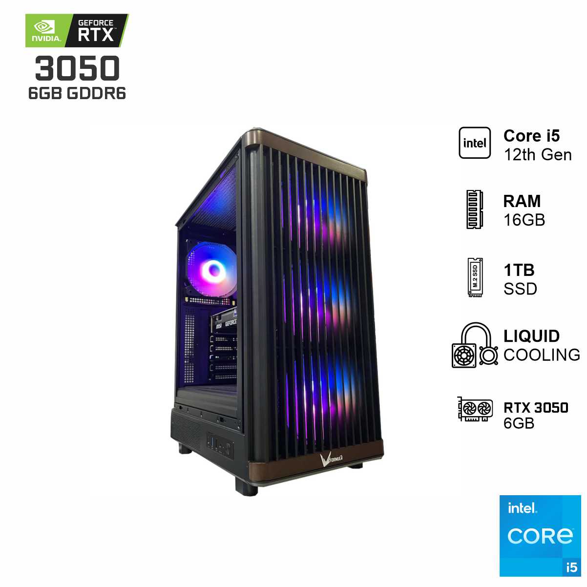 PC Gamer RTX 3050 Intel Core i5 12400F 16GB de RAM 1TB SSD NVME 500W WIFI