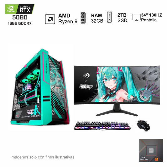 PC Gamer Hatsune Miku RTX 5080 AMD Ryzen 9 7900X 32GB de RAM 2TB SSD NVME 850W WIFI