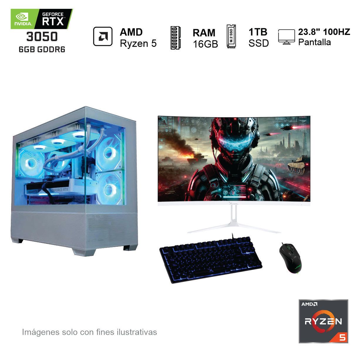 PC Gamer RTX 3050 AMD Ryzen 5 5500 16GB de RAM 1TB SSD NVME 500W WIFI
