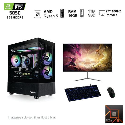 PC Gamer RTX 5050 AMD Ryzen 5 5500 16GB de RAM 1TB SSD NVME 650W WIFI