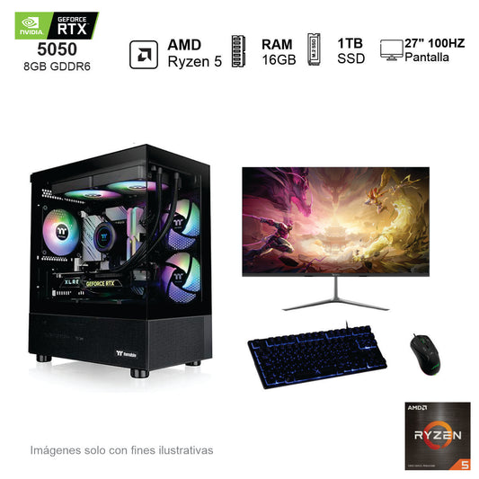 PC Gamer RTX 5050 AMD Ryzen 5 5500 16GB de RAM 1TB SSD NVME 650W WIFI