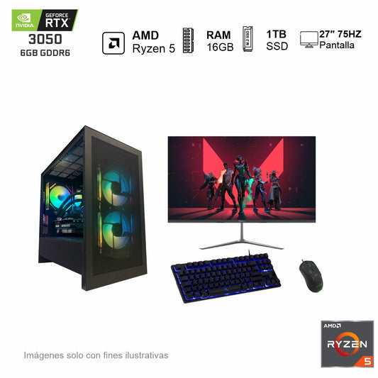 PC Gamer RTX 3050 AMD Ryzen 5 5500 16GB de RAM 1TB SSD NVME 500W WIFI