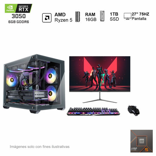 PC Gamer RTX 3050 AMD Ryzen 5 8400F 16GB de RAM 1TB SSD NVME 500W WIFI