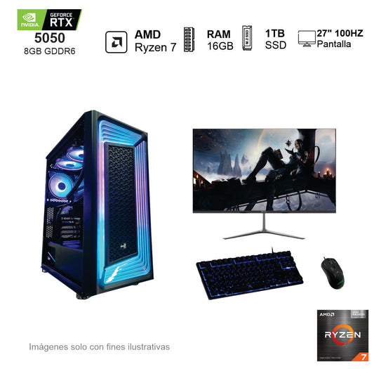 PC Gamer RTX 5050 AMD Ryzen 7 5700 16GB de RAM 1TB SSD NVME 650W WIFI