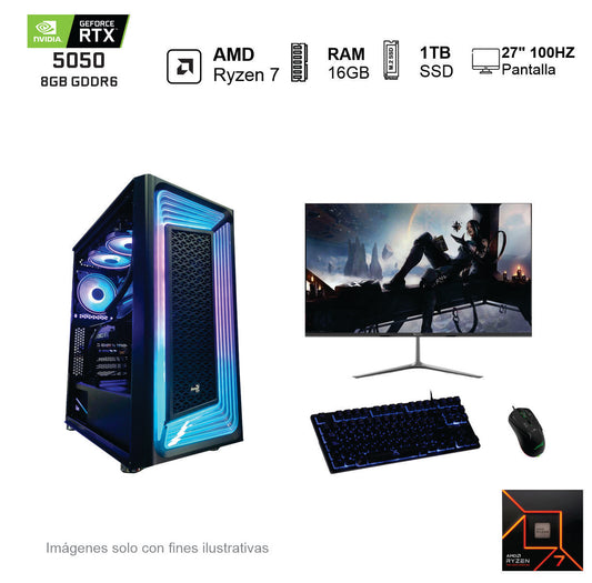 PC Gamer RTX 5050 AMD Ryzen 7 5700 16GB de RAM 1TB SSD NVME 650W WIFI