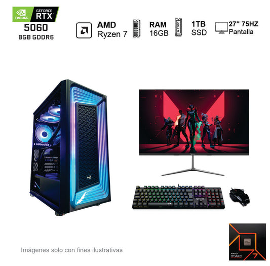 PC Gamer RTX 5060 AMD Ryzen 7 5700 16GB de RAM 1TB SSD NVME 650W WIFI
