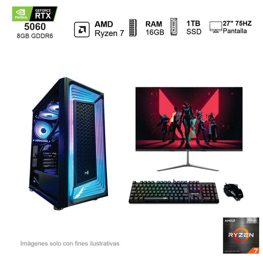 PC Gamer RTX 5060 AMD Ryzen 7 5700 16GB de RAM 1TB SSD NVME 650W WIFI