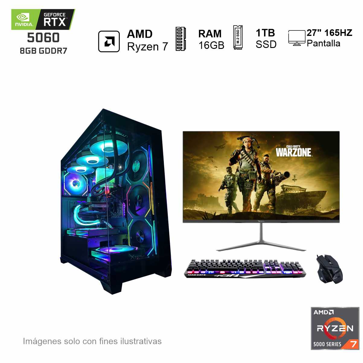 PC Gamer RTX 5060 AMD Ryzen 7 5700 16GB de RAM 1TB SSD NVME 650W WIFI
