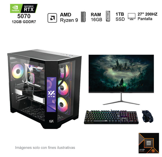 PC GAMER RTX 5070 AMD RYZEN 9 5900XT 16GB de RAM Disco Solido de 1TB NVME