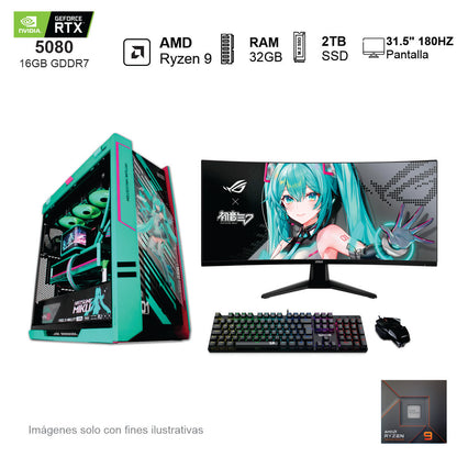 PC Gamer Hatsune Miku RTX 5080 AMD Ryzen 9 9900X 32GB de RAM 2TB SSD NVME 850W WIFI