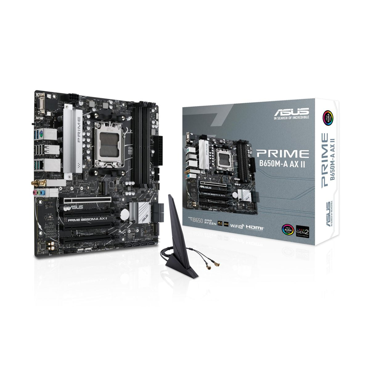 MOTHERBOARD ASUS (PRIME B650M-A AX II) SOCKET AM5,4*DDR5,HDMI,DP,VGA,PCIE-4.0,WIFI6,MICRO ATX