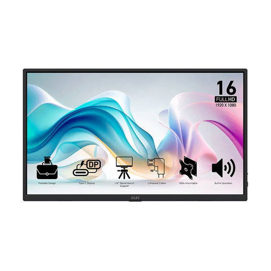 MONITOR PORTATIL MSI 16" (PRO MP165 E6) 1920X1080, PLANO, 60 HZ, 4MS, 1*HDMI, 2*USB-C, PANEL IPS