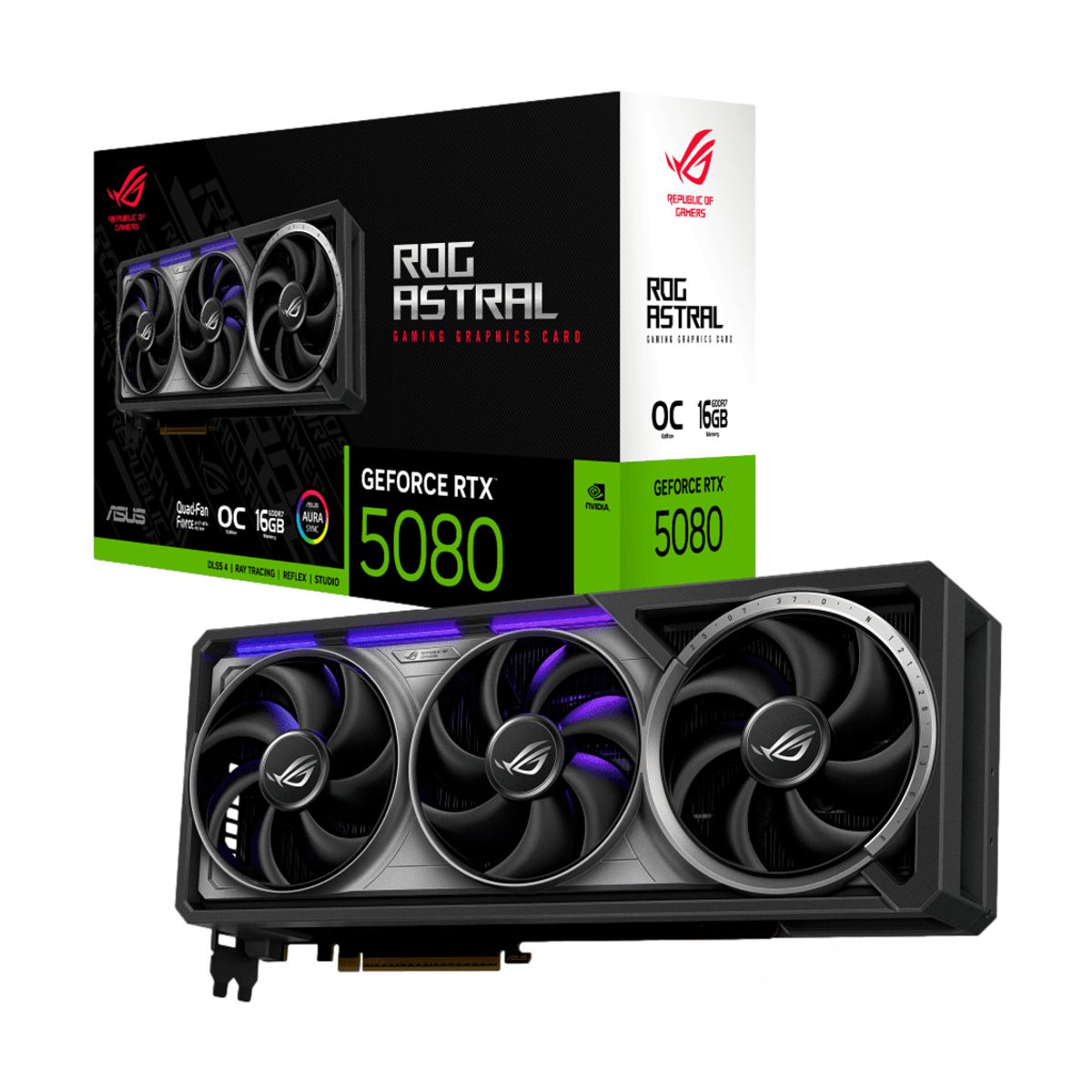 TARJETA DE VIDEO ASUS (ROG-ASTRAL-RTX5080-O16G-GAMING) 16GB GDDR7, 192BIT, PCI-E 5.0,2*HDMI,3*DP1.4A,TRI FAN