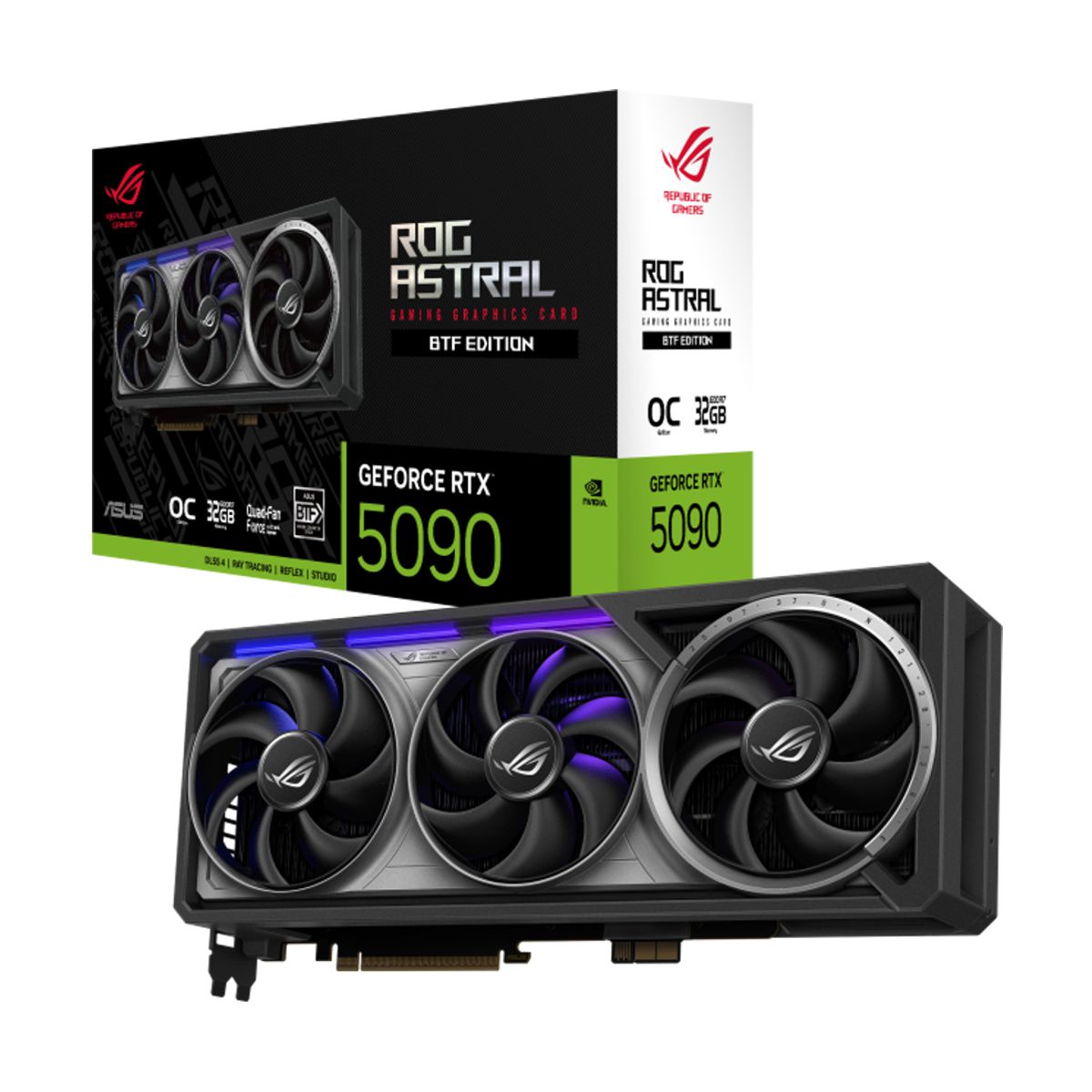TARJETA DE VIDEO ASUS (ROG-ASTRAL-RTX5090-O32G-BTF-GAMING) 32GB GDDR7, 512BIT, PCI-5.0, 2*HDMI,3*DP, CONECTOR ESTANDAR Y BTF