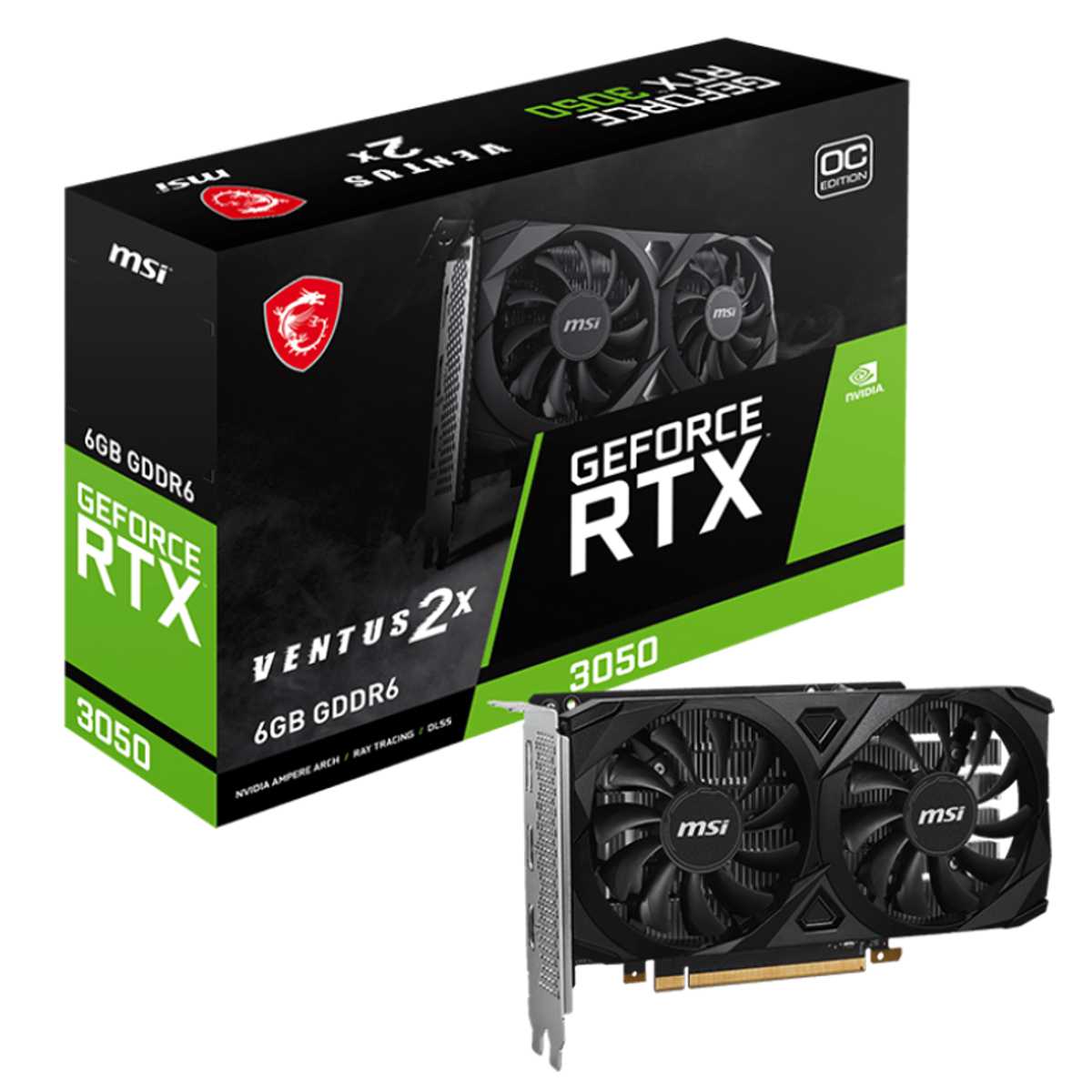 TARJETA DE VIDEO MSI (RTX 3050 VENTUS 2X 6G OC) 6GB GDDR6 1492 MHZ, 2*HDMI, 1*DP