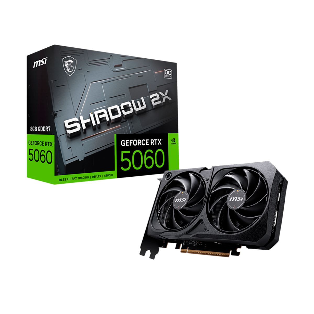 TARJETA DE VIDEO MSI (RTX 5060 8G SHADOW 2X OC) RTX 5060, 8GB GDDR7,PCIE 5.0,1*HDMI,3*DP,2FAN