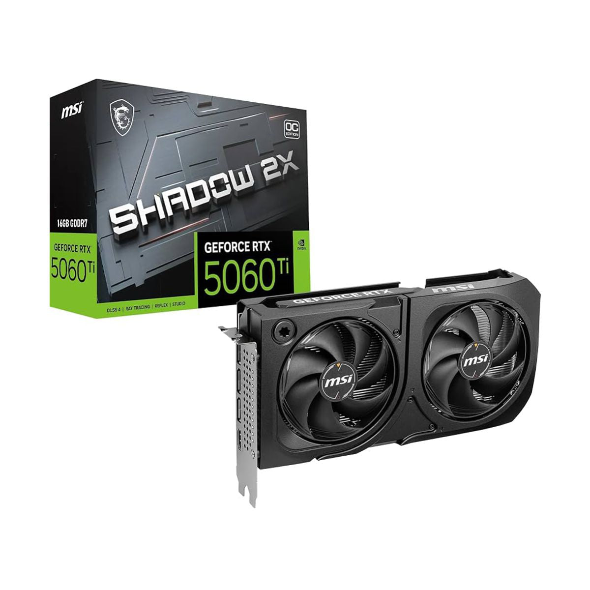 TARJETA DE VIDEO MSI (RTX 5060 TI 16G SHADOW 2X OC PLUS) 16GB GDDR7, 2617 MHZ, 1*HDMI, 3*DP, 2*FAN