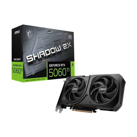 TARJETA DE VIDEO MSI (RTX 5060 TI 8G SHADOW 2X OC PLUS) 8GB GDDR7, 2617 MHZ, 1*HDMI, 3*DP, 2 FAN