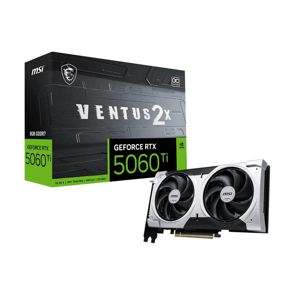 TARJETA DE VIDEO MSI (RTX 5060 TI 8G VENTUS 2X OC WHITE PLUS)8GB GDDR7,2617 MHZ, 1*HDMI, 3*DP, 2*FAN