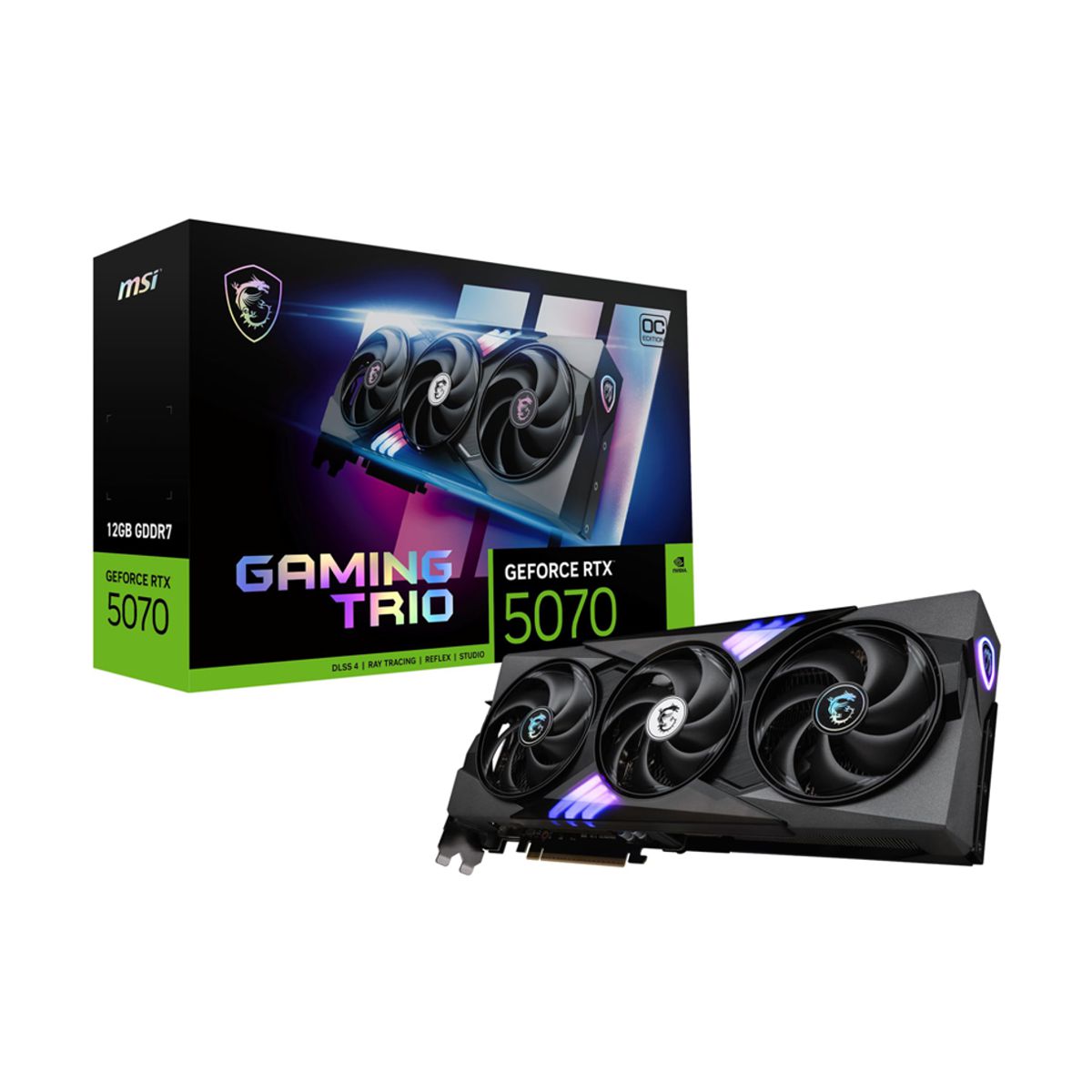 TARJETA DE VIDEO MSI (RTX 5070 12G GAMING TRIO OC) 12GB DDR7, 2625 MHZ,  1*HDMI, 3*DP, 3 FAN