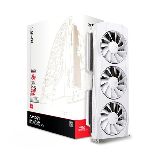 TARJETA DE VIDEO XFX (RX-97TQICKW9) QUICKSILVER RX9070XT,16GB GDDR6, 2400MHZ,3*DP,HDMI,BLANCA