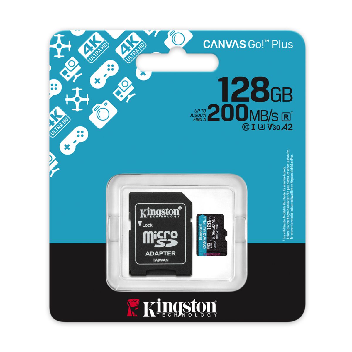 MEMORIA MICROSD SDXC KINGSTON 128GB (SDCG4/128GB) CANVAS GO PLUS GEN4,UHS-I,3U,V3,A2 CL10,C/ADAPTADOR