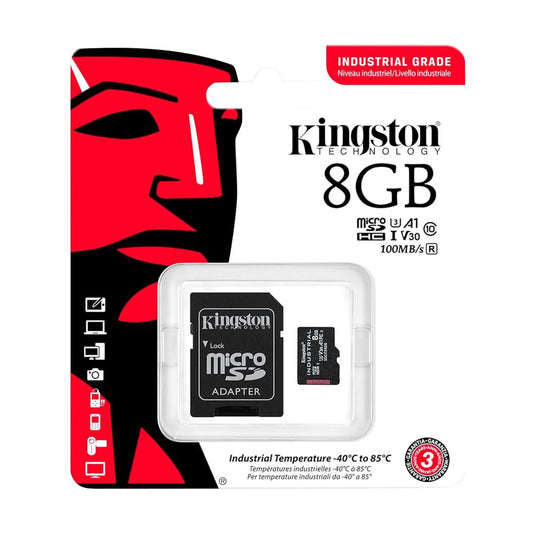 MEMORIA MICROSD SDHC KINGSTON 8GB (SDCIT2/8GB) INDUSTRIAL CLASE 10 UHS-I, U3, V30, A1  C/ADAPTADOR