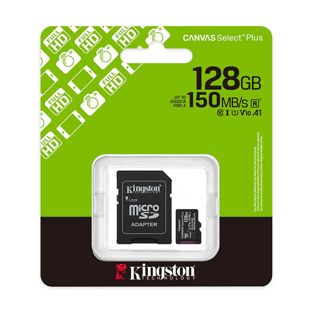 MEMORIA MICROSD KINGSTON CANVAS SELECT PLUS GEN3 128GB R.150MB/S CL10 UHS-I U1 V10 A1 - 