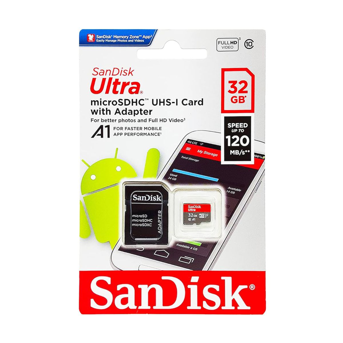 MEMORIA MICROSD SDHC SANDISK 32GB (SDSQUNR-032G-GN3MA) ULTRA, UHS-1, CL10, C/ADAPTADOR