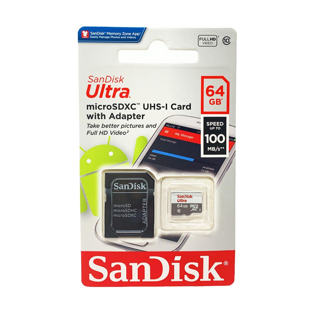 MEMORIA MICROSD SDXC SANDISK 64GB (SDSQUNR-064G-GN3MA) ULTRA, UHS-1, CL10, C/ADAPTADOR