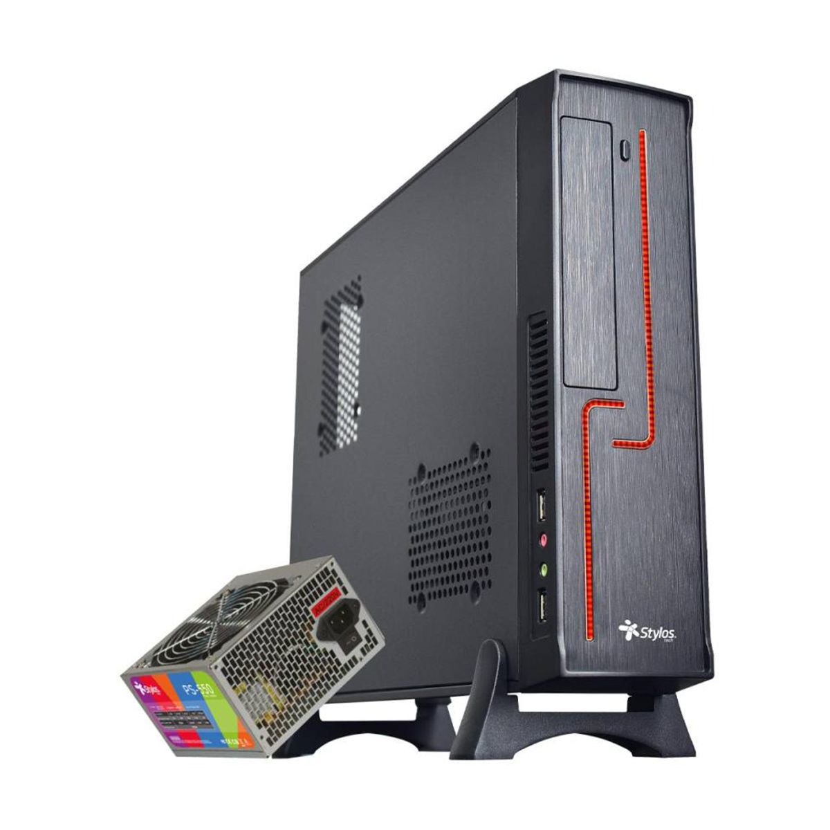 Gabinete Oficina Keelan Slim ITX Stylos con fuente de poder 550W STGAKL1B - 
