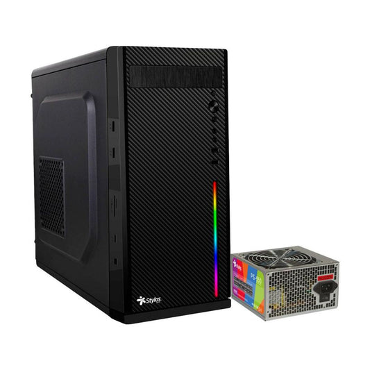 GABINETE STYLOS (STGASC1B) SECAI, MICRO ATX, 2*USB 1.0, 1*USB 3.0, RGB, FUENTE 550W, NEGRO