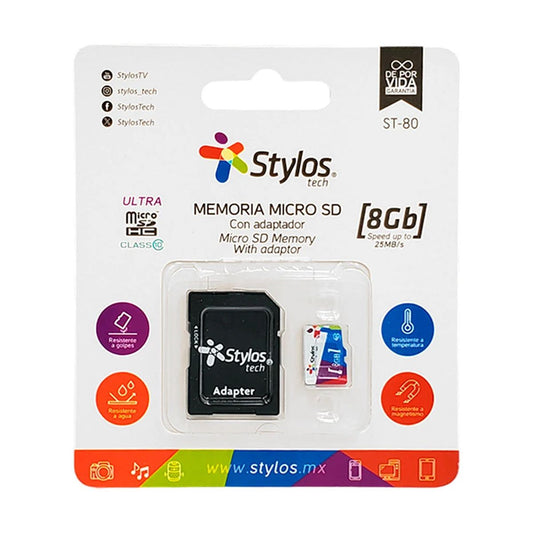 Memoria Micro SD 8GB C/A Stylos. STMSD81B - 