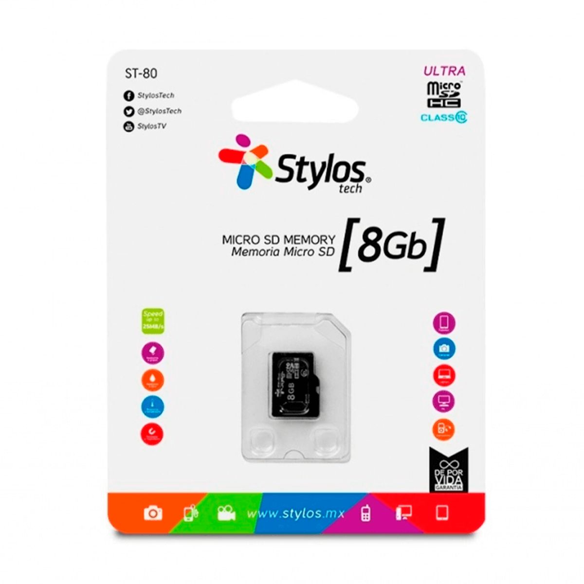 Memoria Micro SD 8GB S/A Stylos. STMSDS1B - 
