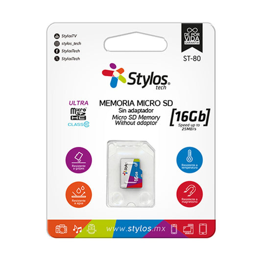 Memoria Micro SD 16GB S/A Stylos. STMSDS2B - 