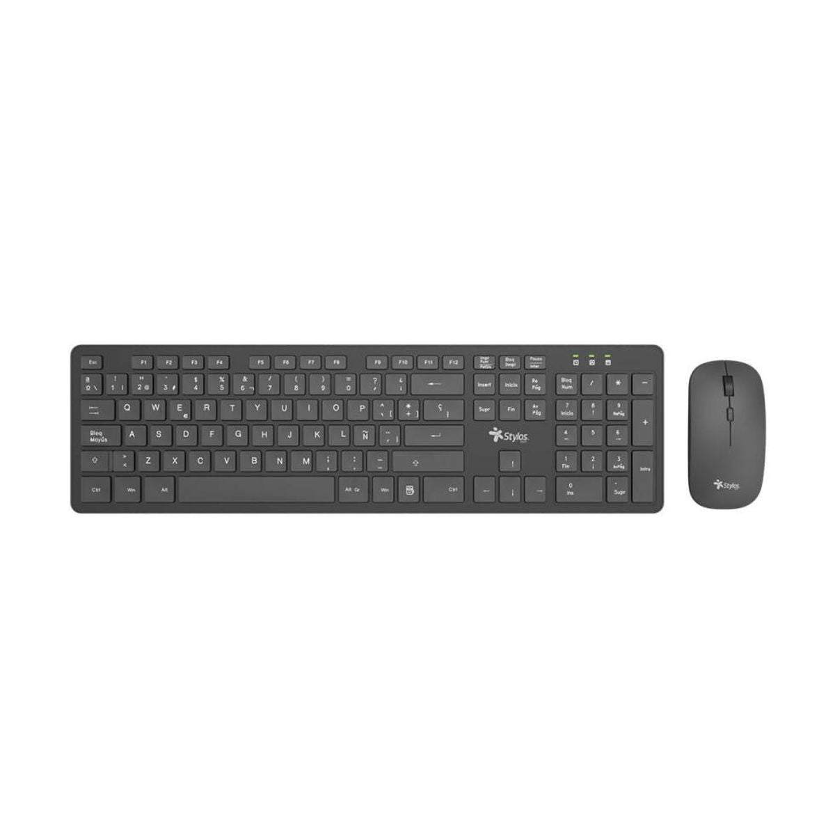 KIT TECLADO Y MOUSE INALAMBRICO STYLOS (STPKTM5B), 105 TECLAS,MOUSE 2 BOTONES,1600DPI,USB NANO,NEGRO