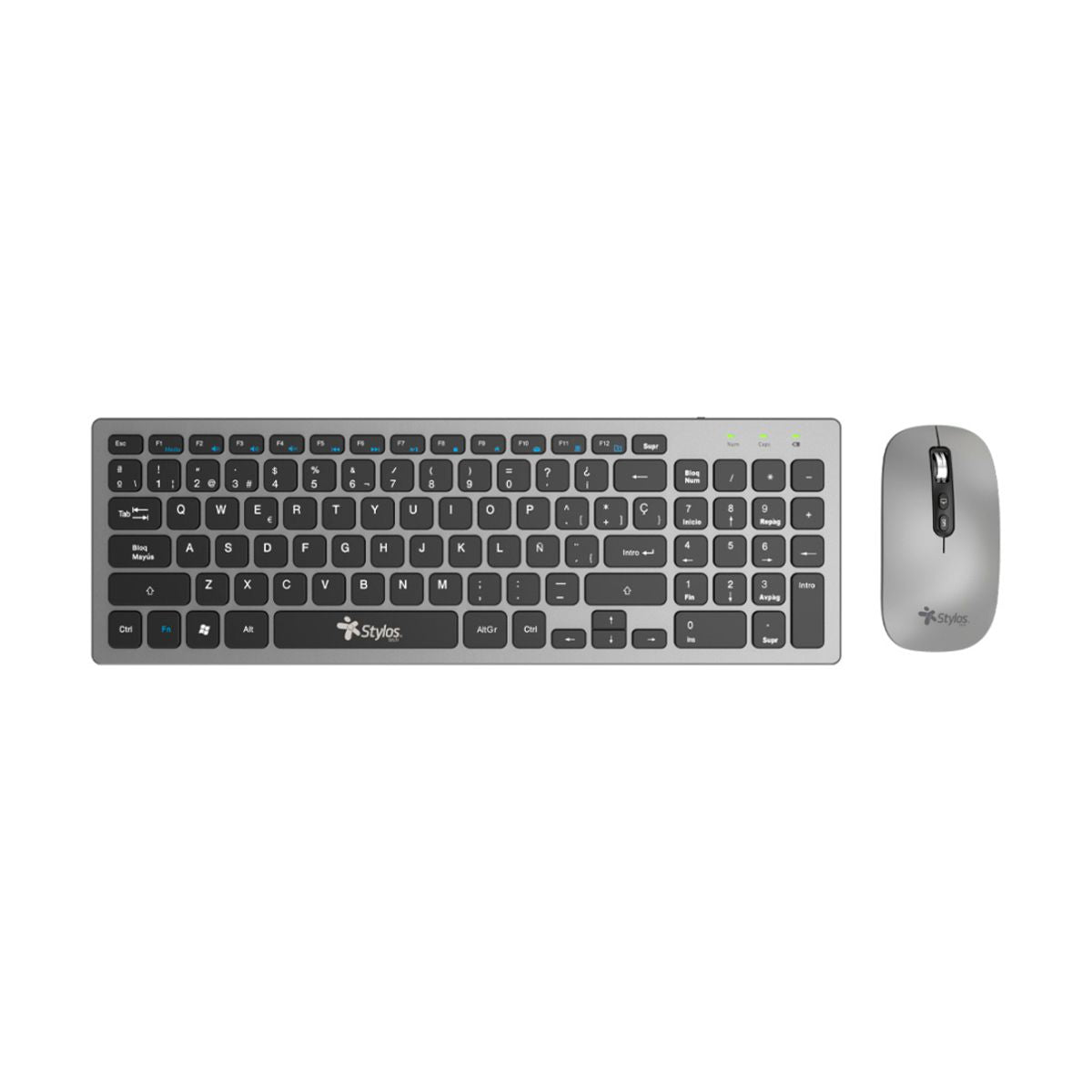 KIT TECLADO Y MOUSE INALAMBRICO STYLOS (STPKTM6G) 96 TECLAS, MOUSE 5 BOTONES, 1600DPI, NEGRO/GRIS