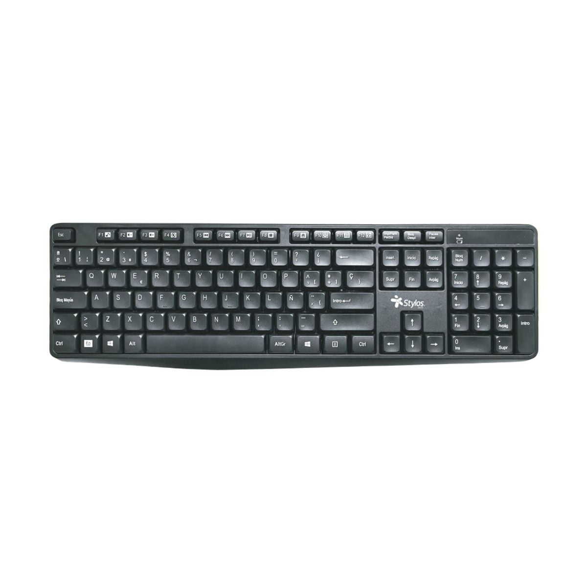 TECLADO INALAMBRICO STYLOS (STPTEC4B) 105 TECLAS, MEMBRANA, USB, CONEXION 2.4GHZ, NEGRO