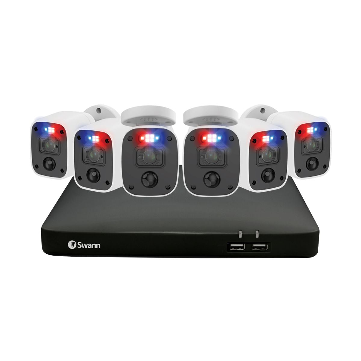 KIT DVR 6 CAMARAS DVR-4680 SWANN Sistema de seguridad 8 Canales - 6 Camaras con audio, Luces intermitentes rojo y azul, Sensor de Luz