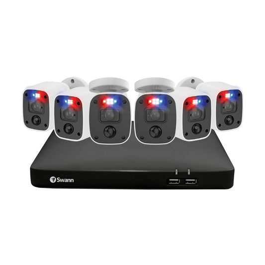 KIT DVR 6 CAMARAS DVR-4680 SWANN Sistema de seguridad 8 Canales - 6 Camaras con audio, Luces intermitentes rojo y azul, Sensor de Luz