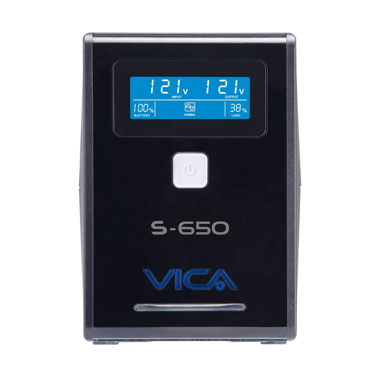 No break interactivo S650 - 650VA/360W, entrada 127VCA 60 Hz, salida 120VCA, 4 tomas reguladas/4 reguladas y respaldadas, pantalla LCD, breaker termico