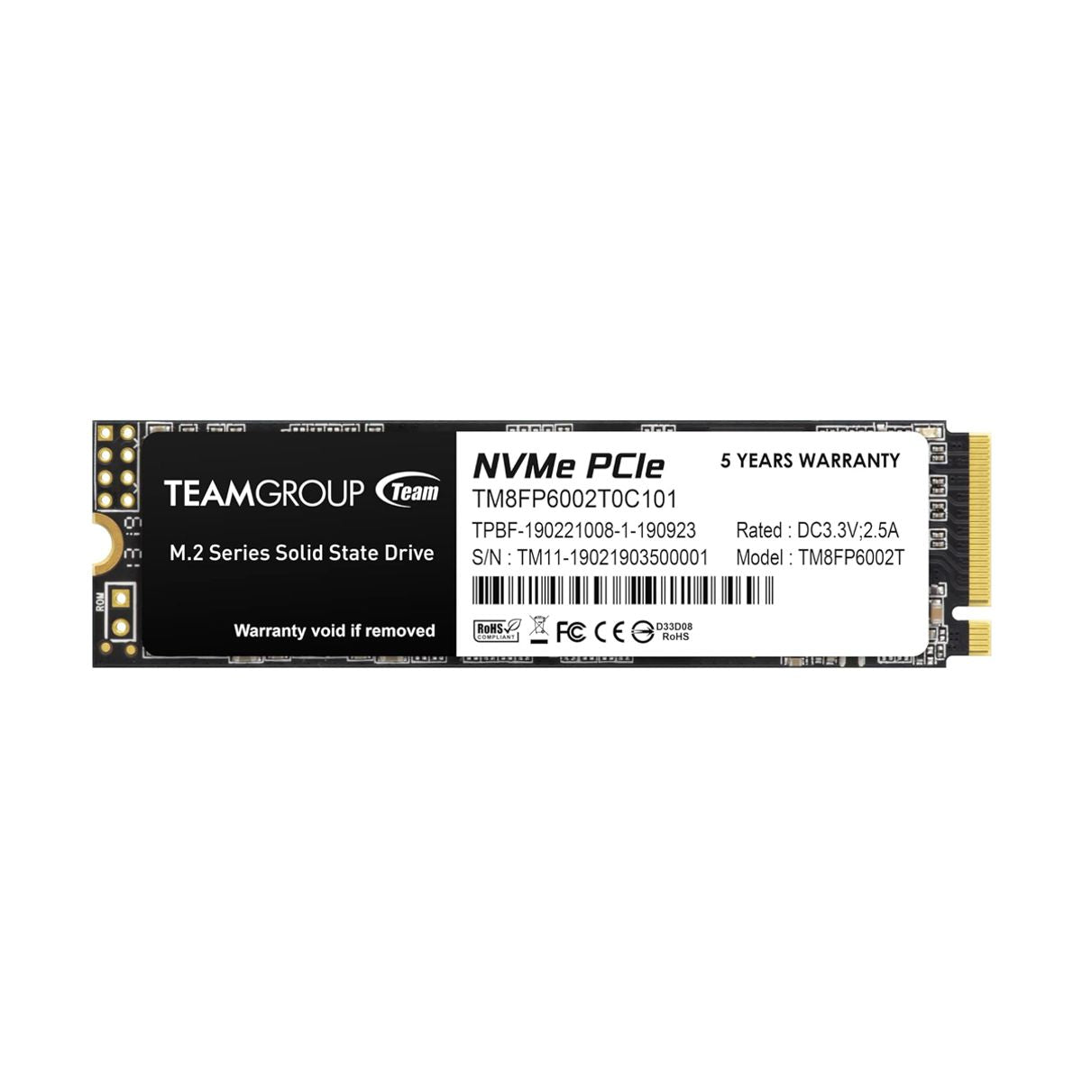 UNIDAD SSD M.2 TEAMGROUP 2TB (TM8FP6002T0C101) TEAM MP33, PCI GEN3X4 2280, 1,800 MB/S, 1,500MB/S