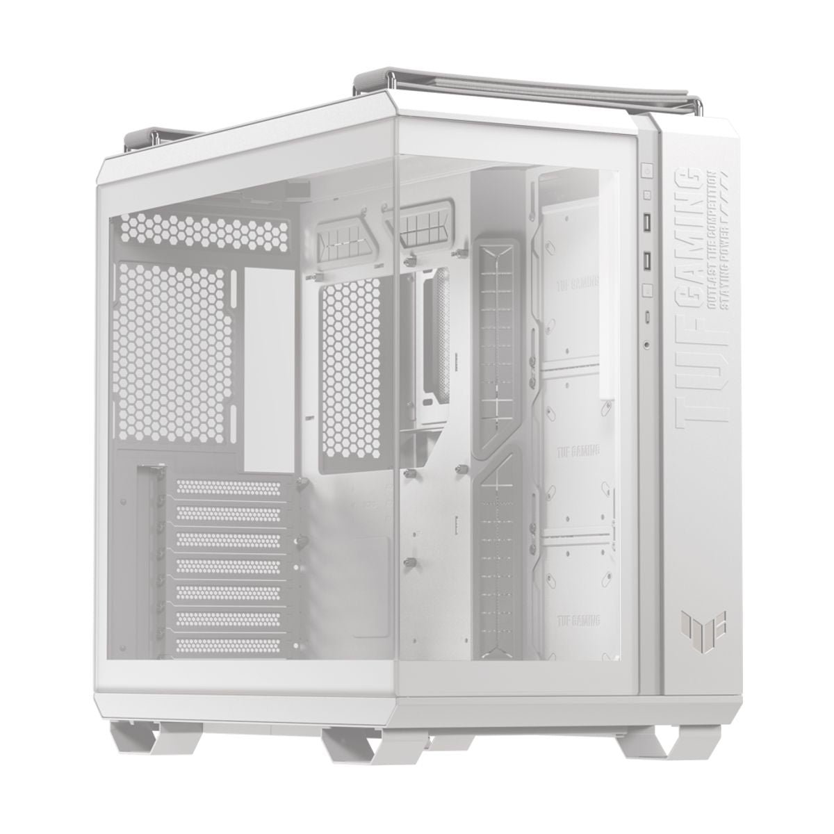 GABINETE ASUS (TUF GAMING GT502 HORIZON WHITE) BLANCO, MEDIA TORRE,VIDRIO TEMPLADO,S/FUENTE
