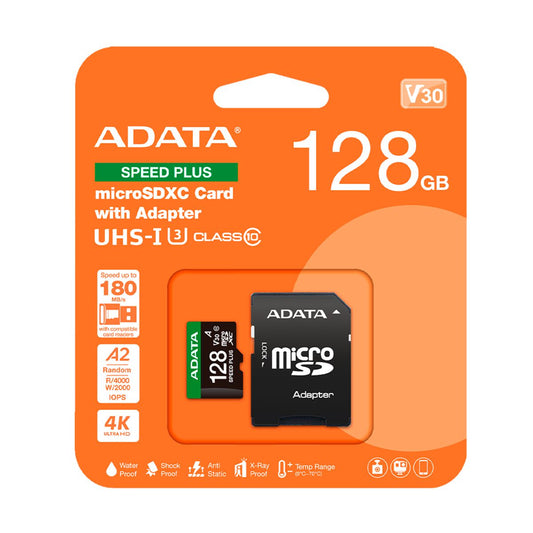 Micro Secure Digital ADATA SPEED PLUS microSDXC UHS-I U3 Clase 10 - SD 6.0, V30 256GB Clase 10 (A2), Velocidad de lectura / escritura 180/160 MB/s UD256GUI3
